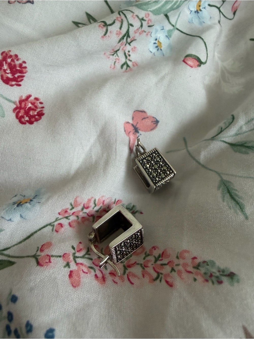 Sterling Silver Marcasite Square Hinge Earrings